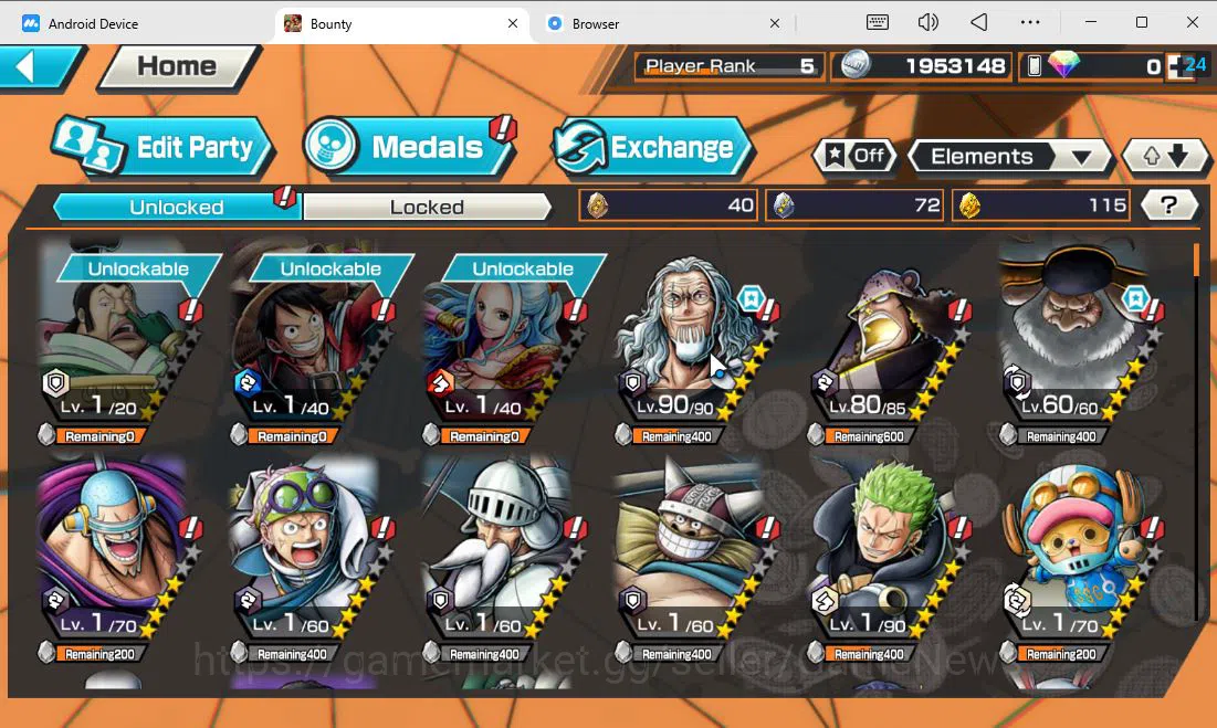 One Piece Bounty Rush Accounts Global|4 EX|T5E Jaygarcia Saturn,King of TP Gol D  image 2