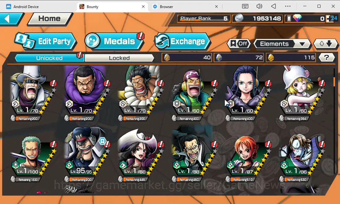 One Piece Bounty Rush Accounts Global|4 EX|T5E Jaygarcia Saturn,King of TP Gol D  image 3
