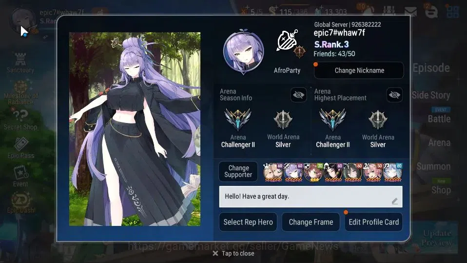 Epic Seven Accounts High-End GLOBAL UnVerif|New Era|21 ML(Rhianna, LC Bellona, Monarch Iseria, A Vildred, Harsetti, E 2