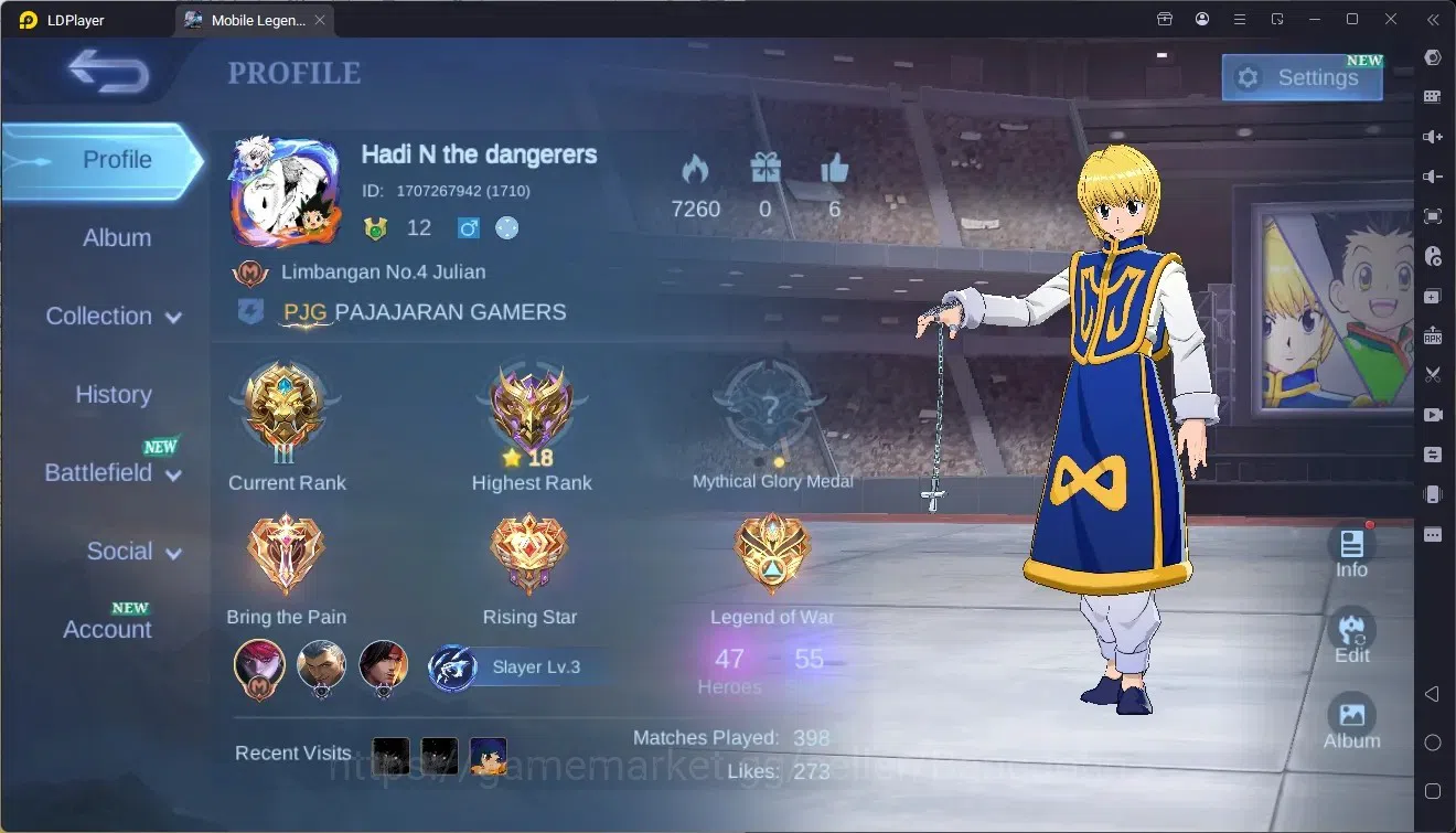 Mobile Legends: Bang Bang Accounts Collector Global |Hero 47|Skin 55|Seasoned|HxH Julian|Epic Gatotkaca,Selena|Blazing 1