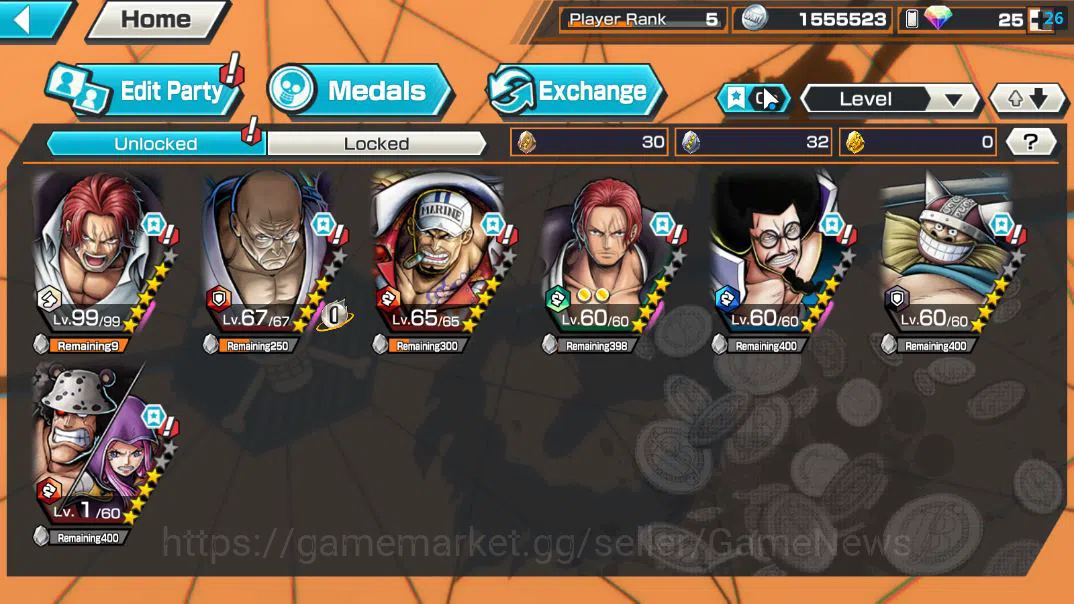 One Piece Bounty Rush Accounts Global|4 EX|DD Shanks,5 Elders St Ethanborn V.Nusj image 4