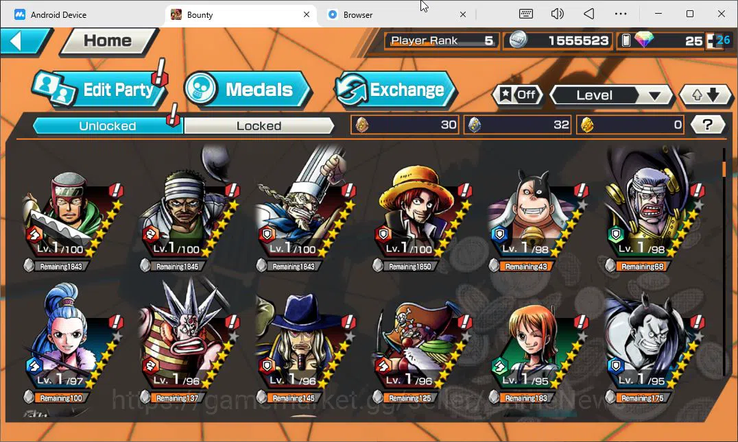One Piece Bounty Rush Accounts Global|4 EX|DD Shanks,5 Elders St Ethanborn V.Nusj image 6