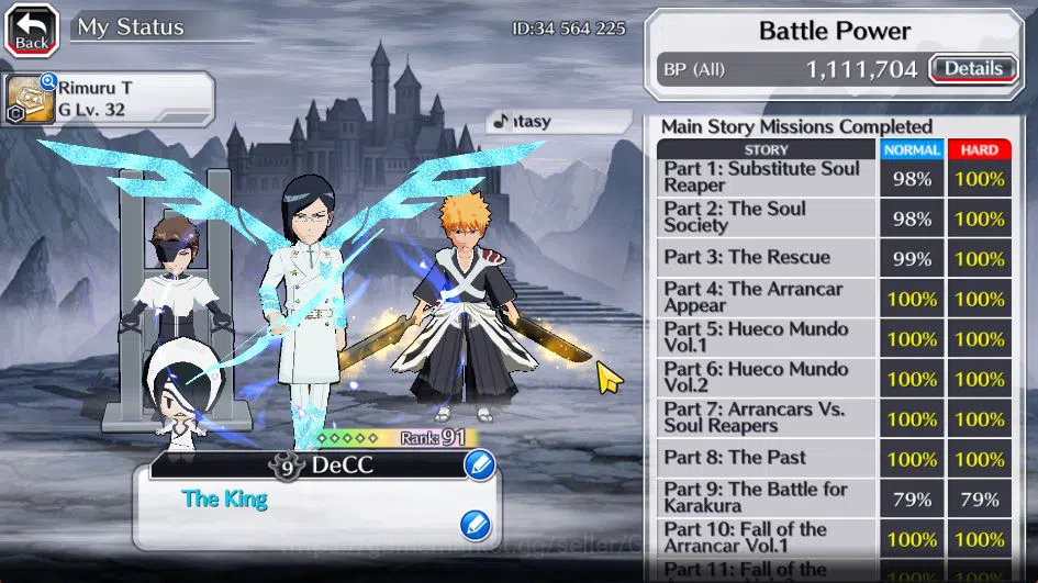 Bleach: Brave Souls Accounts Mid-Tier [GLOBAL] BP 1,1M + 19K Orbs|4 MT[TYBW26(Aizen,Uryu,Ichigo),Kon New Year]|14 Char 4