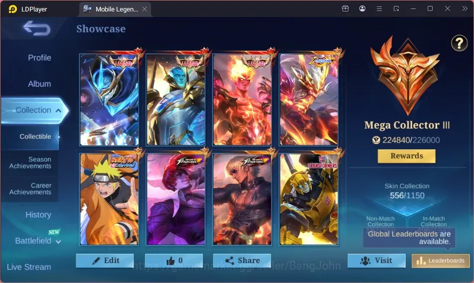 Mobile Legends: Bang Bang Accounts Others Global|556S|Mega|Legend:Gord,GS,Valir|ASP Lyla,Lesley,Angela|KOF 1