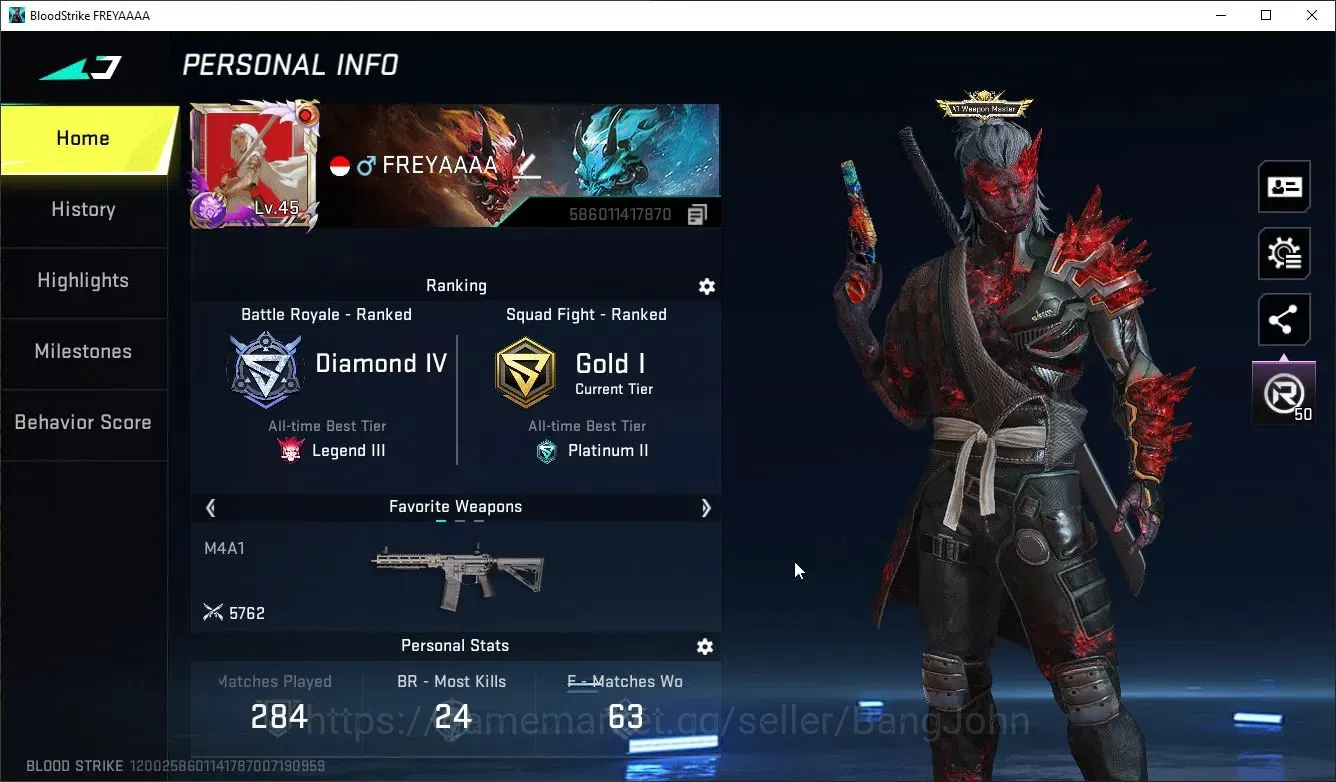 Blood Strike Accounts Collab Skin ASIA | ETERNAL: Desert Eagle|ULTRA STRIKER: ZERO - Bloodstained|Collab:3 TR|1 OPM|1 Enzo|2 1