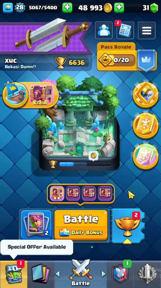 Clash Royale Midgame Lvl 28|Trophy 6636|KTL 10|Limited Skin|Card 100| 1 image 1