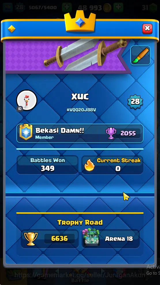 Clash Royale Accounts Midgame Lvl 28|Trophy 6636|KTL 10|Limited Skin|Card 100| 1 Hero 3 EVO 2 Champ 12 Legendary 27 Epic,30 2