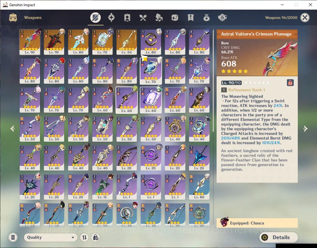 Genshin Impact Accounts ASIA |AR 57|10 Limit+4(*5WeP)|Chasca+Sign,Skirk,Es image 4