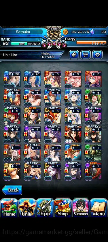 Grand Summoners Accounts Mid-Game Global|Rank 93|1 Sp Art+30 Ascend|[Inumuta,S 5