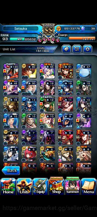 Grand Summoners Accounts Mid-Game Global|Rank 93|1 Sp Art+30 Ascend|[Inumuta,S 6