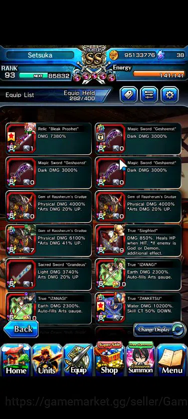Grand Summoners Accounts Mid-Game Global|Rank 93|1 Sp Art+30 Ascend|[Inumuta,S 9