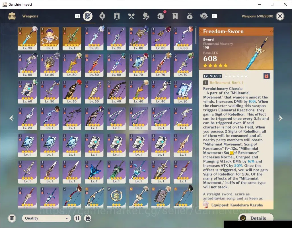 Genshin Impact Accounts Others Asia|AR 56|6 Limited + 2(*5 SignWeapon)| Kazuha,Yelan,Skirk,Chasca,Lauma,Mizuki |Etc.| Female 3