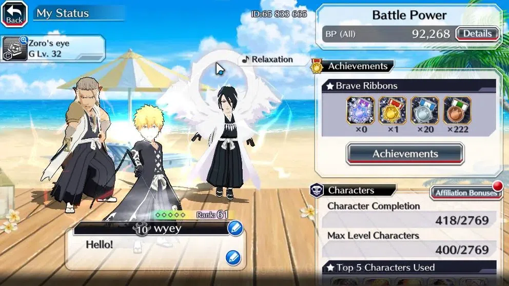 Bleach: Brave Souls Accounts High-End Global|20K Orb|Sajin TYBW24,DT Ichigo,Renew Byakuya,Art Sangiku,Ichigo TYBW25|Klab 2