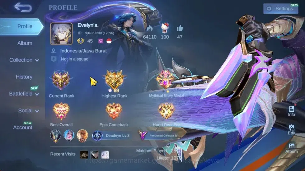 Mobile Legends: Bang Bang Accounts Hero 111|Skin 221|High Glory 69|SanRio Floryn,KOF image 1