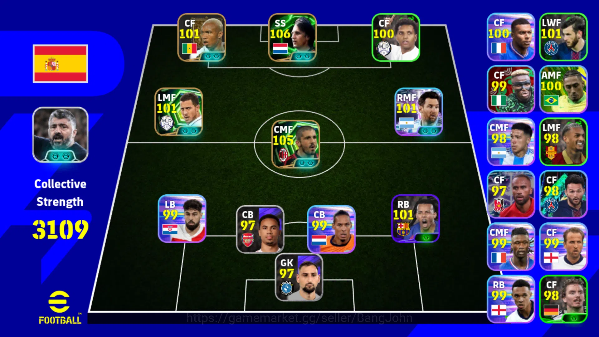 eFootball Accounts Power 3109 | Johan Cruyff Epic DB | Gennaro Gattus image 1
