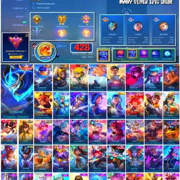 Mobile Legends: Bang Bang Accounts 🔥 #4123 🔥 💎 428 Skins 👑 Legend Gusion Cosmic Gleam ⚔️ Exalted Collector II
