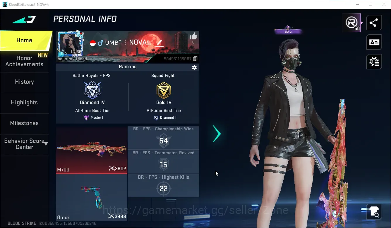 Blood Strike Accounts Others ASIA|1 ETERNAL: M700-Seraph Lv3|1 EVA: SCAR-EVA-08|3 ULTRA: FAL,Kar98k,RPK|Check 1