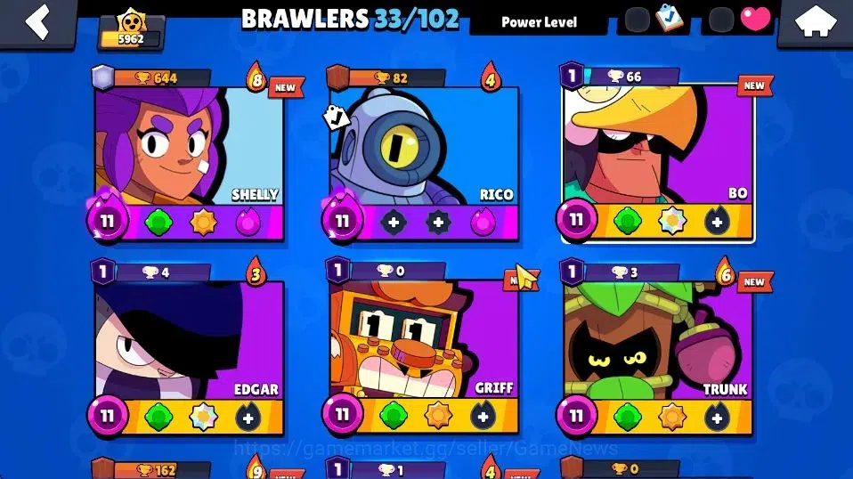 Brawl Stars Accounts 5962 Trophy|33 Brawlers 8 Max Lvl|5 Prestige|50 Sk image 5