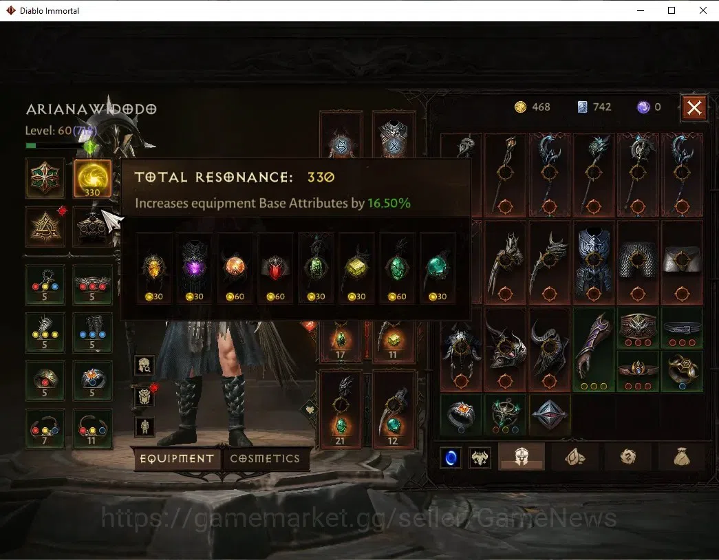 Diablo Immortal Accounts High-End SEA - Verathiel  |CS ON|Lv60(718)|Druid|40K CR|Reso 330|Paragon Maledictor|Inferno V|1 4