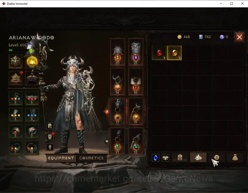 Diablo Immortal Accounts High-End SEA - Verathiel  |CS ON|Lv60(718)|Druid|40K CR|Reso 330|Paragon Maledictor|Inferno V|1 6
