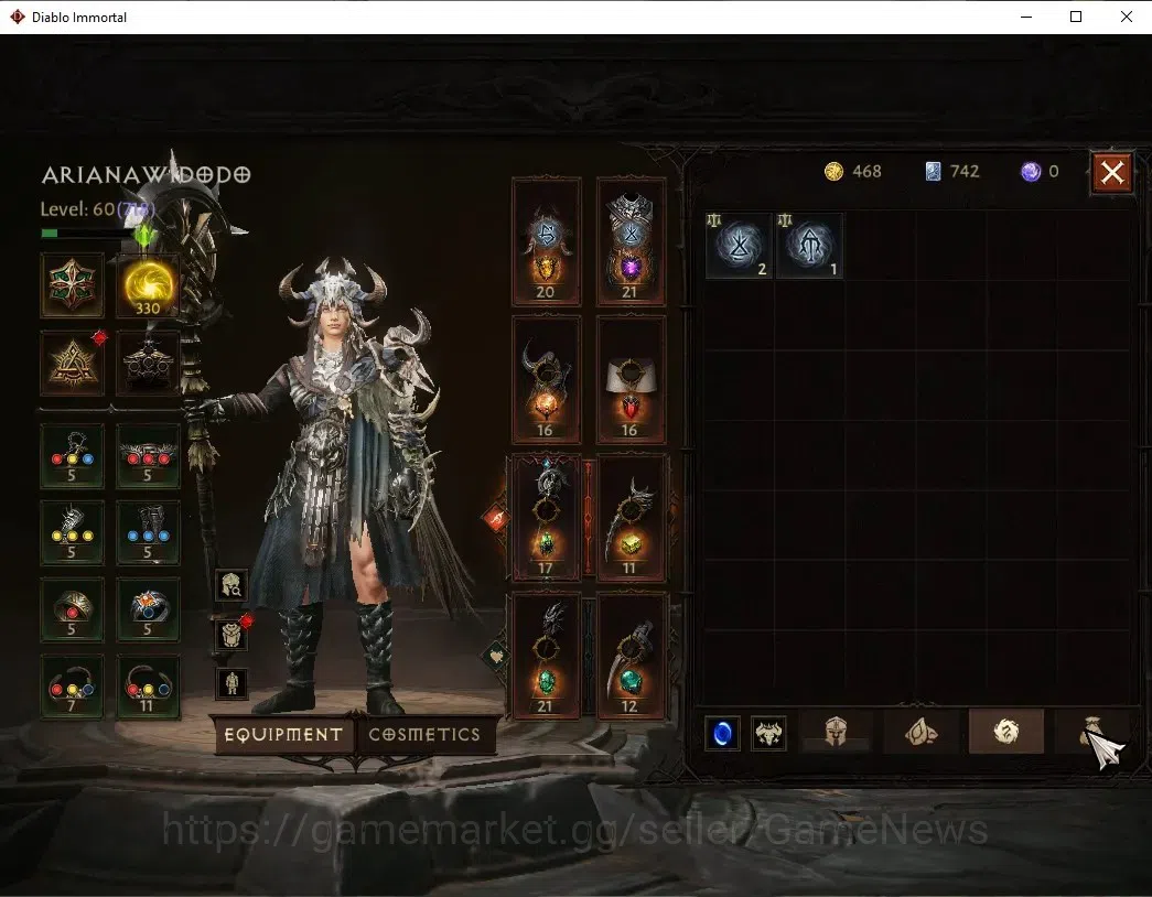 Diablo Immortal Accounts High-End SEA - Verathiel  |CS ON|Lv60(718)|Druid|40K CR|Reso 330|Paragon Maledictor|Inferno V|1 7