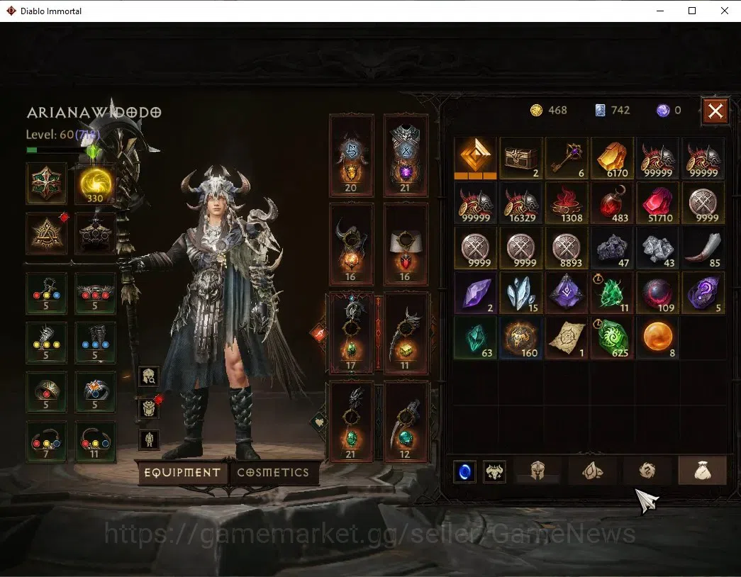 Diablo Immortal Accounts High-End SEA - Verathiel  |CS ON|Lv60(718)|Druid|40K CR|Reso 330|Paragon Maledictor|Inferno V|1 8