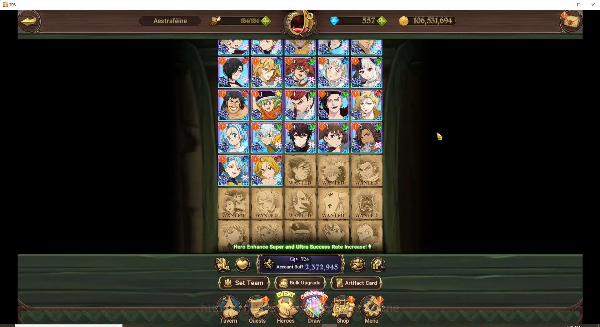 The Seven Deadly Sins: Grand Cross Accounts Endgame global|2,372,945 Power | 557 Diamonds | LR: Meliodas, Elizabeth, Ban 10