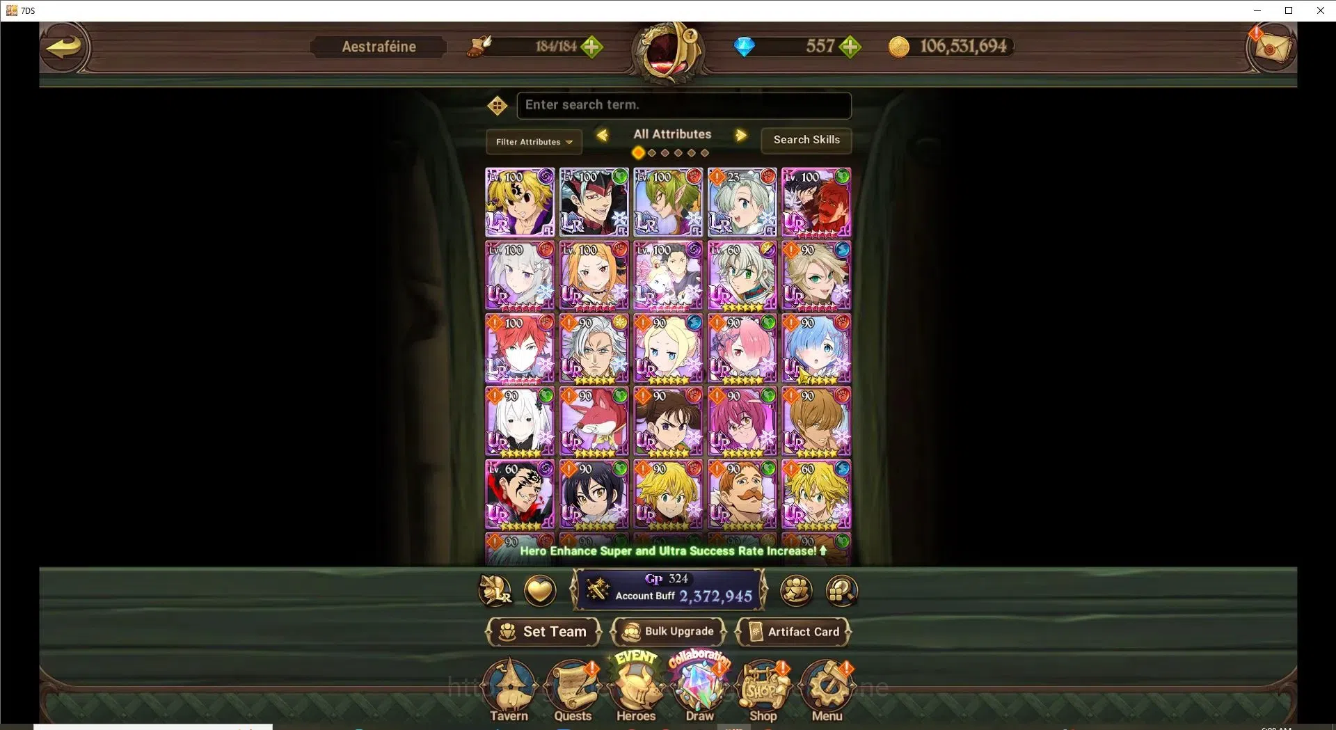 The Seven Deadly Sins: Grand Cross Accounts Endgame global|2,372,945 Power | 557 Diamonds | LR: Meliodas, Elizabeth, Ban 6