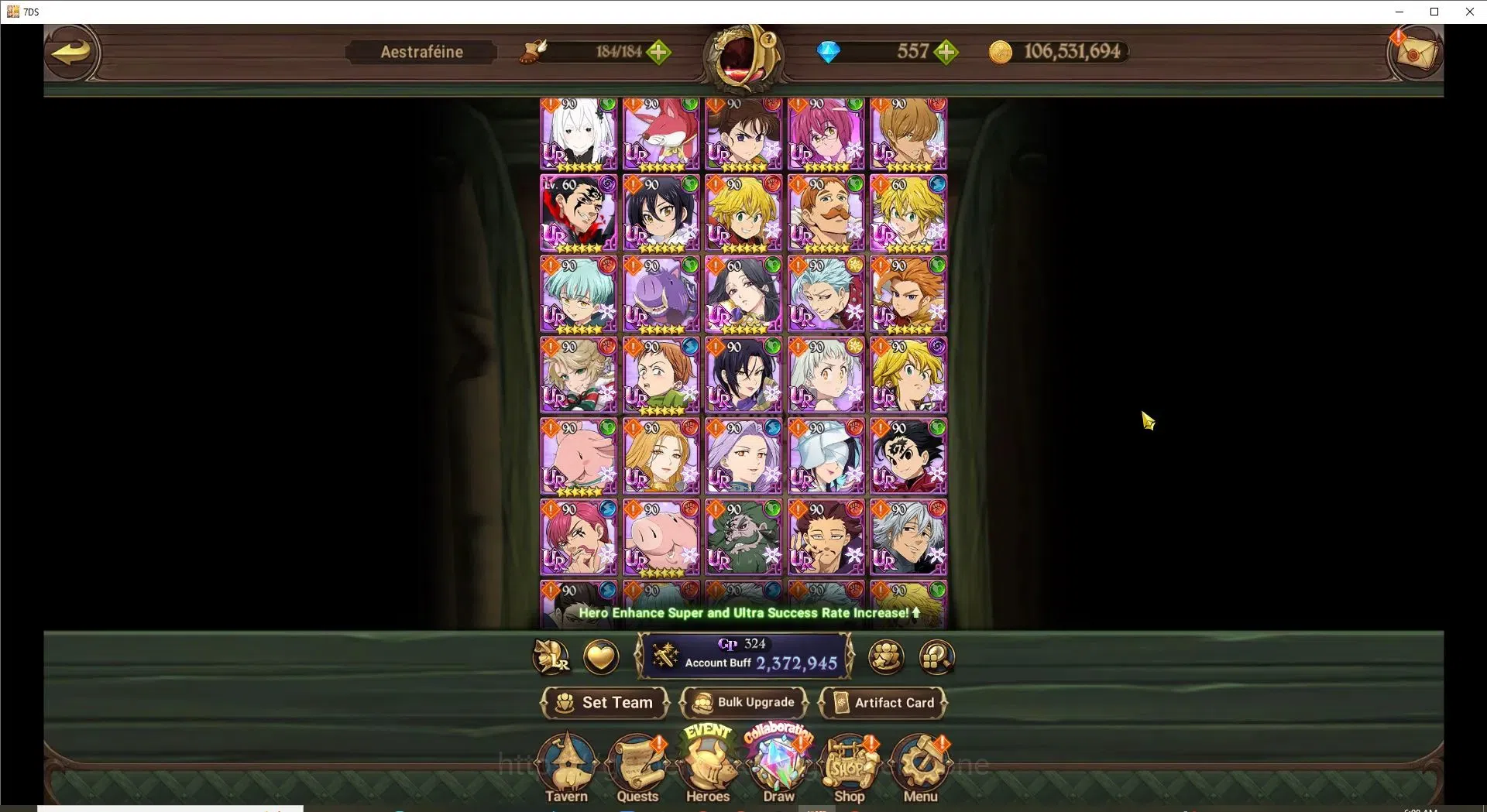 The Seven Deadly Sins: Grand Cross Accounts Endgame global|2,372,945 Power | 557 Diamonds | LR: Meliodas, Elizabeth, Ban 7