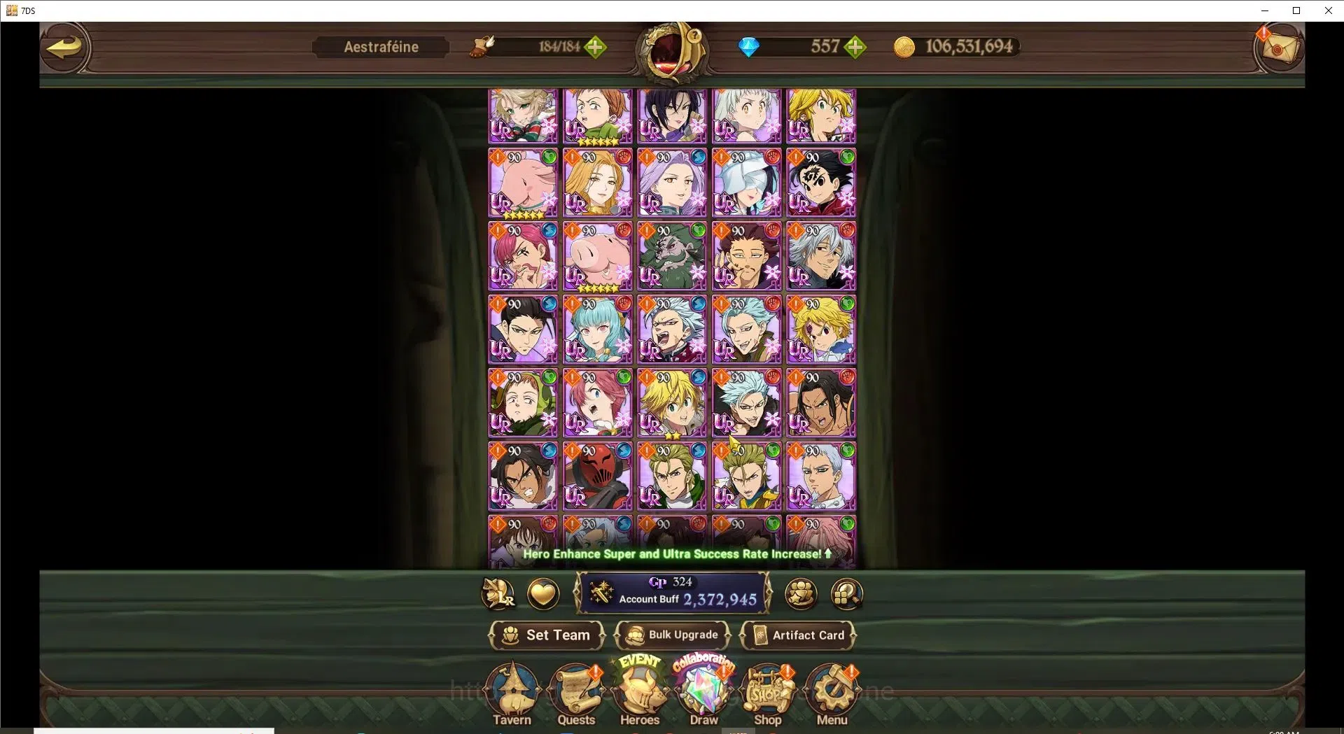 The Seven Deadly Sins: Grand Cross Accounts Endgame global|2,372,945 Power | 557 Diamonds | LR: Meliodas, Elizabeth, Ban 8