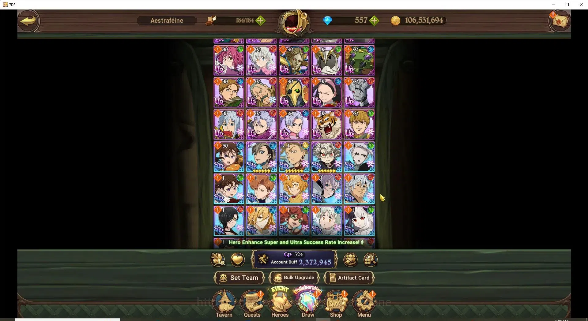 The Seven Deadly Sins: Grand Cross Accounts Endgame global|2,372,945 Power | 557 Diamonds | LR: Meliodas, Elizabeth, Ban 9