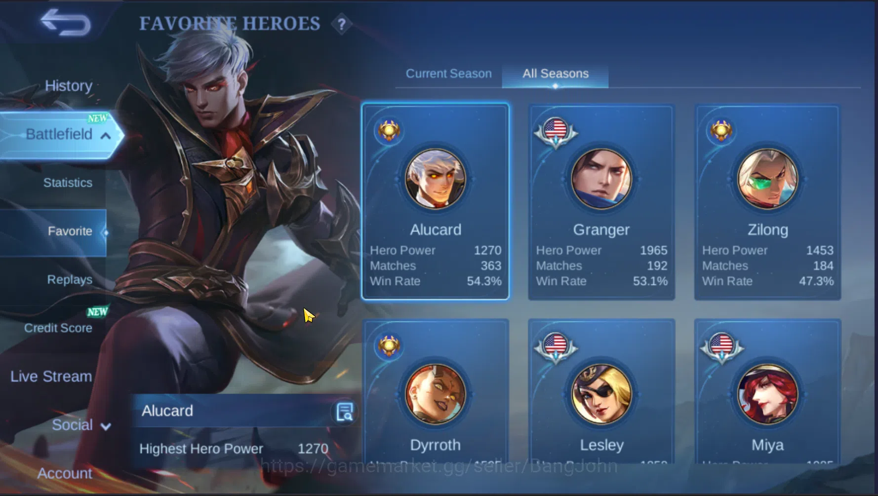 Mobile Legends: Bang Bang Accounts Others Hero 122 | Skin 196 | Recall Tas Tas on | Zodiac Hilda | KOF Karina | Roger 3