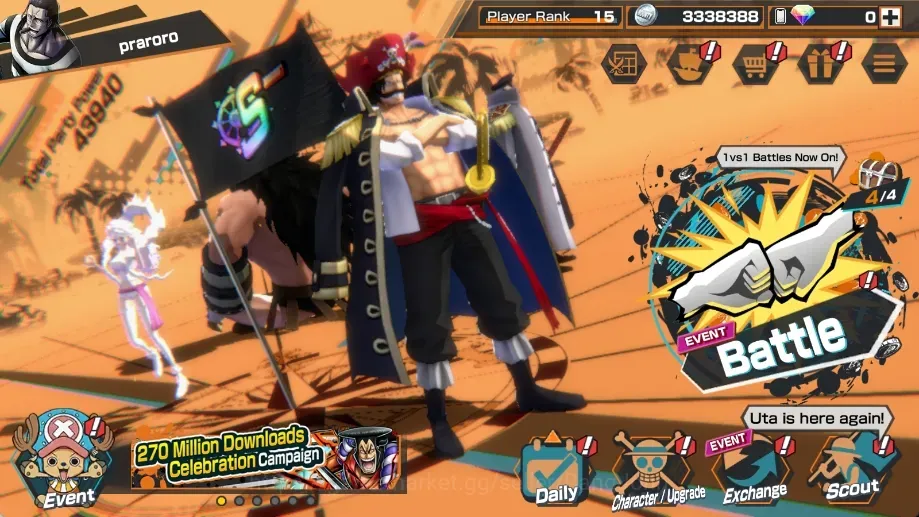 One Piece Bounty Rush Accounts High-End Android |PR 15|3 Ex|2 Max|JewelryBonney,D.Roger,Borsalino|RD 0|LogBandai CheckSS 1