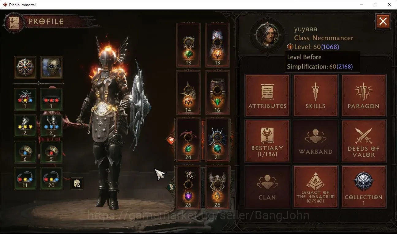 Diablo Immortal Accounts Others EU - Talva Silvertongue | 60(1068) Necromancer-Singer | CR 49841 | Inverno VI | Stromlost 1