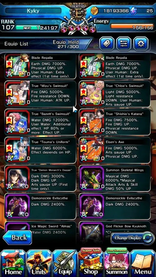 Grand Summoners Accounts End-Game Global|Rank 107|SpArt Sonic|28 Ascend+16 TW|H Inumuta,S Miyu,S 10