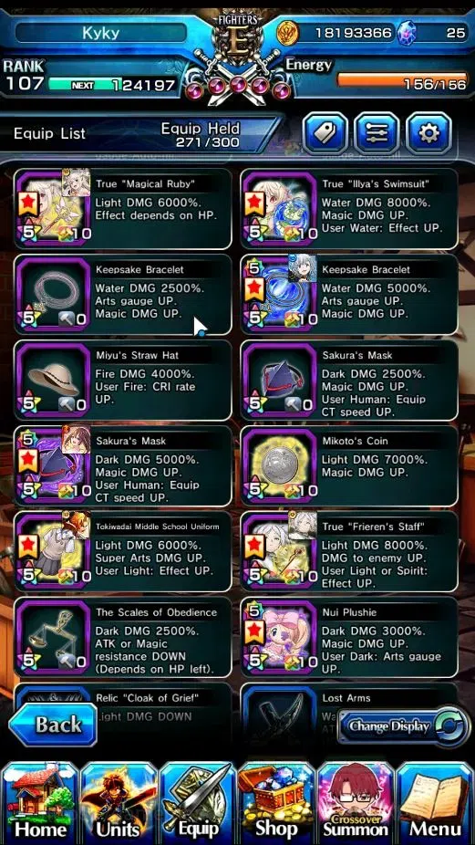 Grand Summoners Accounts End-Game Global|Rank 107|SpArt Sonic|28 Ascend+16 TW|H Inumuta,S Miyu,S 13