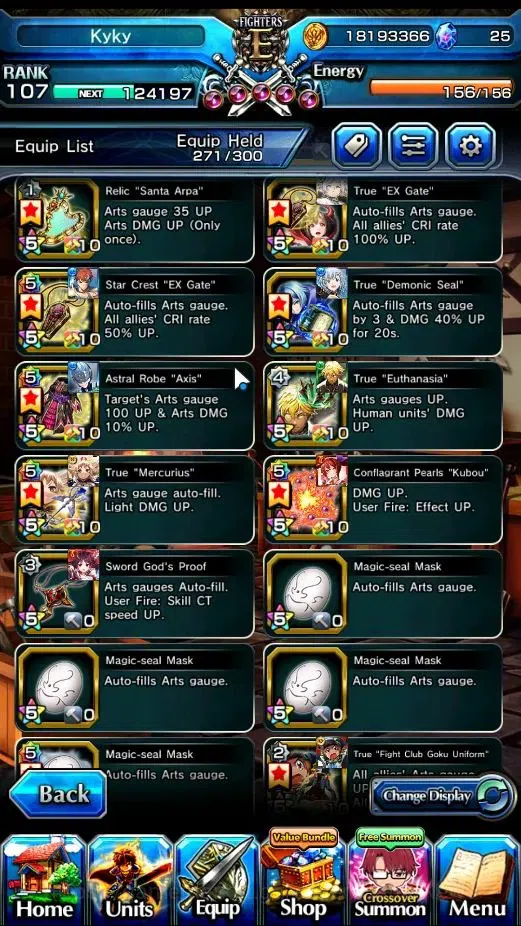 Grand Summoners Accounts End-Game Global|Rank 107|SpArt Sonic|28 Ascend+16 TW|H Inumuta,S Miyu,S 17