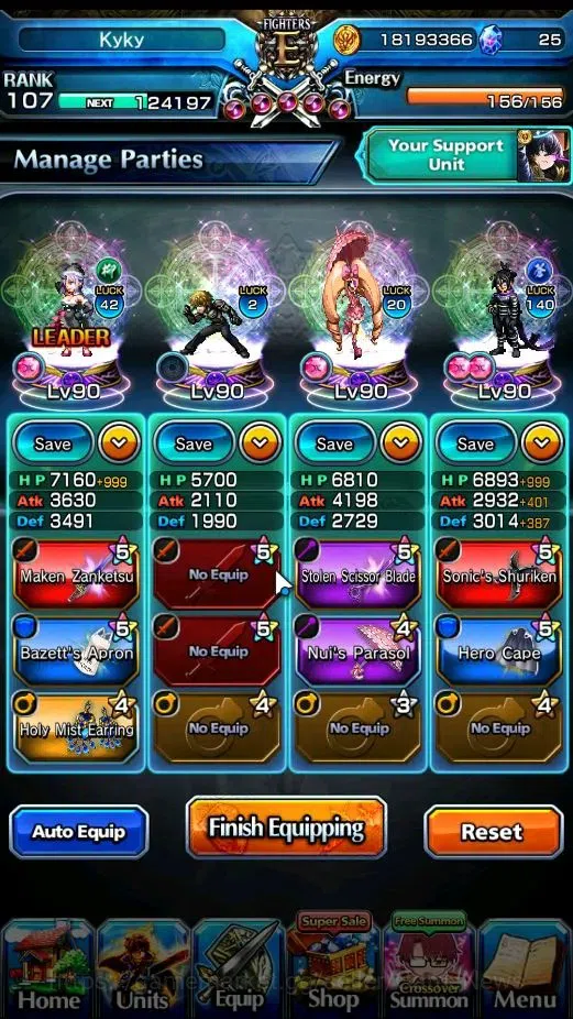 Grand Summoners Accounts End-Game Global|Rank 107|SpArt Sonic|28 Ascend+16 TW|H Inumuta,S Miyu,S 4