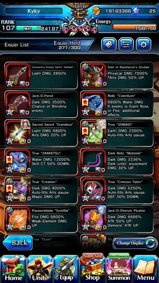Grand Summoners Accounts End-Game Global|Rank 107|SpArt Sonic|28 Ascend+16 TW|H Inumuta,S Miyu,S 7