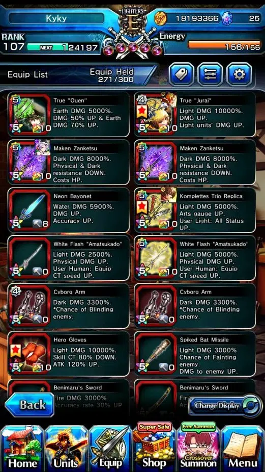 Grand Summoners Accounts End-Game Global|Rank 107|SpArt Sonic|28 Ascend+16 TW|H Inumuta,S Miyu,S 8