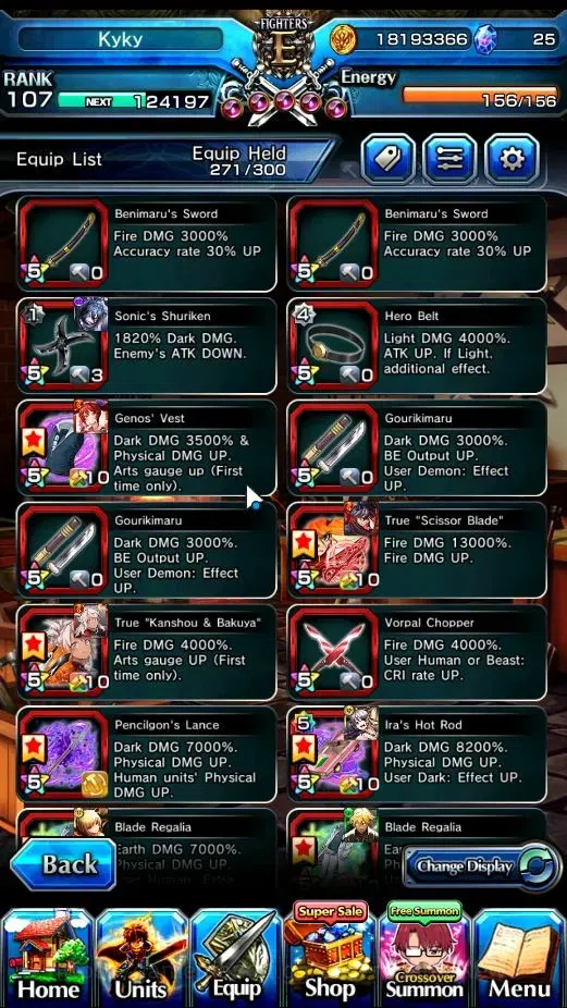 Grand Summoners Accounts End-Game Global|Rank 107|SpArt Sonic|28 Ascend+16 TW|H Inumuta,S Miyu,S 9