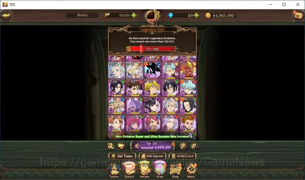 The Seven Deadly Sins: Grand Cross Accounts Endgame Global|73 LS+89 Dm|4,1M CC|2 LR+6 UR+Collab 4