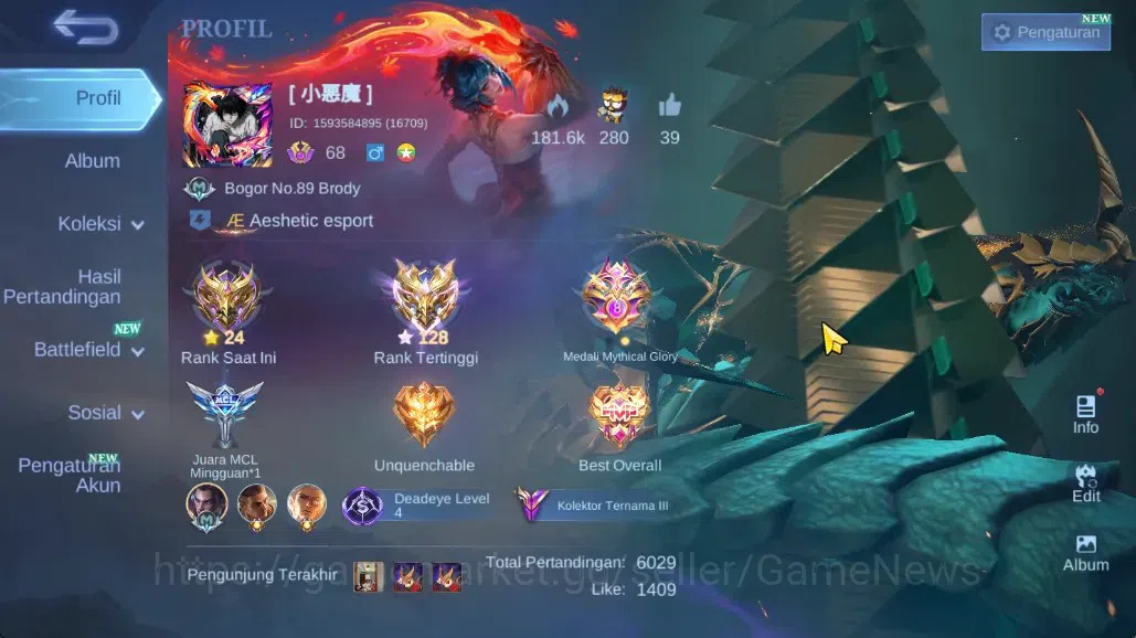 Mobile Legends: Bang Bang Accounts Collector Hero 122|Skin 227|Highest Imortal 128|Karina KOF,Prime 2