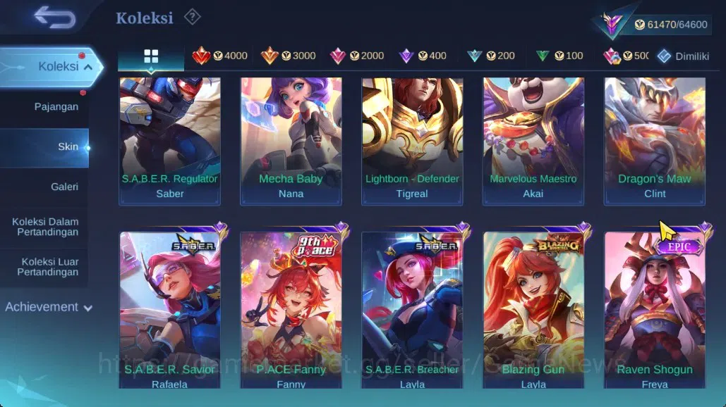 Mobile Legends: Bang Bang Accounts Collector Hero 122|Skin 227|Highest Imortal 128|Karina KOF,Prime 8