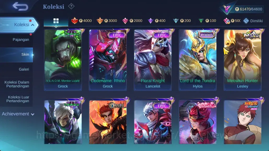 Mobile Legends: Bang Bang Accounts Collector Hero 122|Skin 227|Highest Imortal 128|Karina KOF,Prime 9