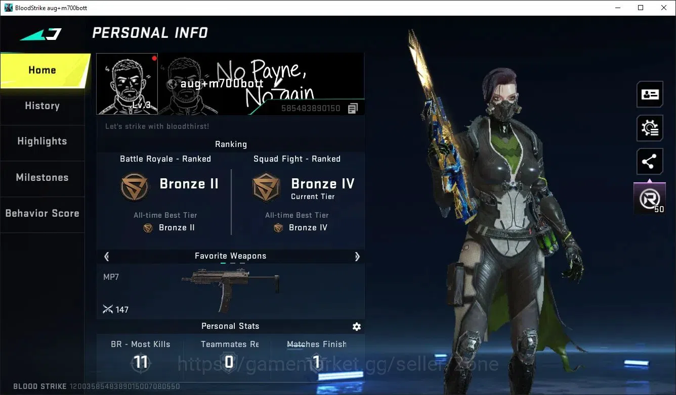 Blood Strike Accounts Others Asia|1 EVO: M1887 Destroyer|1 ETERNAL|1 ULTRA|2 LEGENDARY|BR Bronze II|SF Bronze 1