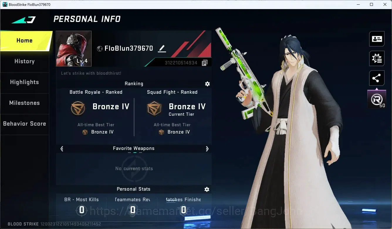 Blood Strike Accounts ASIA | BLEACH Byakuya Kuchiki Striker | Legendary  image 2