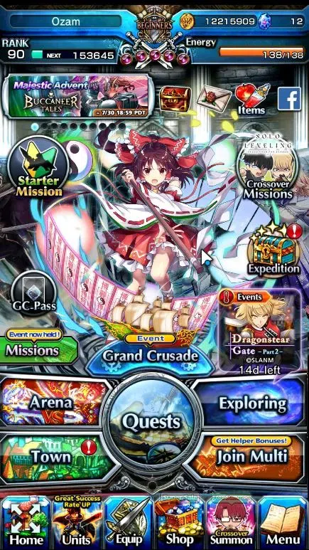 Grand Summoners Accounts End-Game GLOBAL|Rank 90|19 Ascend 10 TW|(S Emiya,Chloe,Isliid,Reimu,S 1