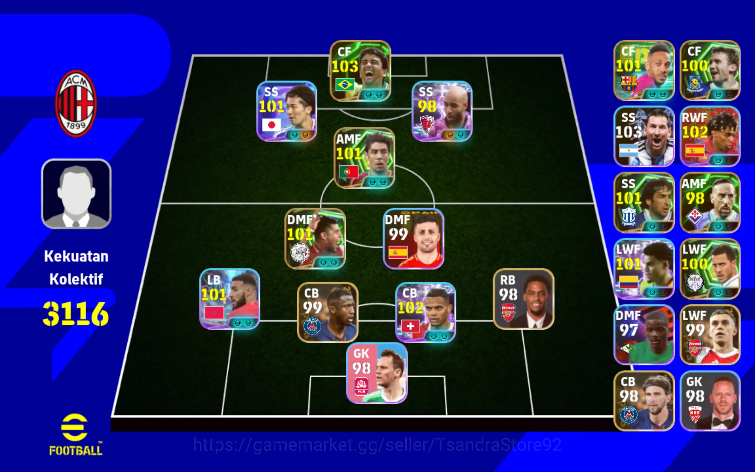 eFootball Accounts Others 034-IN - OVR 3116 - Asset coin 5.000 Android - Ricardo Kaka x Aubameyang X Hazard X Luiz dias 1