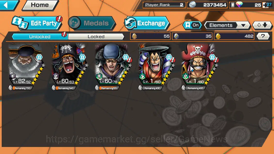 One Piece Bounty Rush Accounts Mid-Tier Global|5 EX|TFE Marshal D.Teach ,BP Kuzan,5 Elder St.Saturn,GP Gol D.roger,Daimyo 2